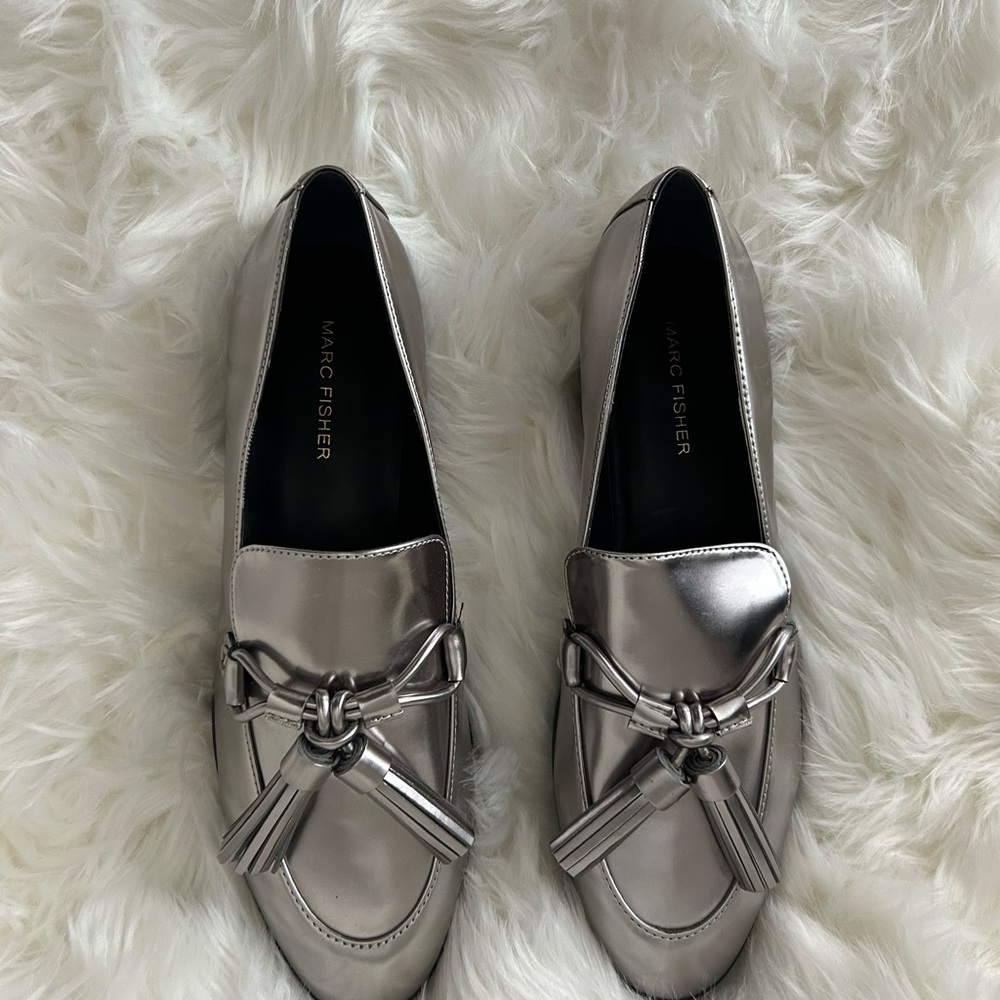 Marc Fisher Metallic Silver Loafers